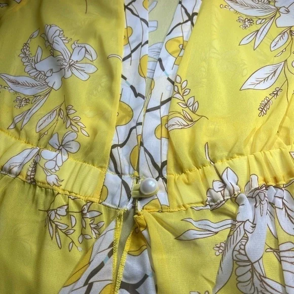 Elegant Bohemian Floral Tropical Print Long Sleeve Maxi Swimsuit Coverup Kimono - Picture 4 of 13